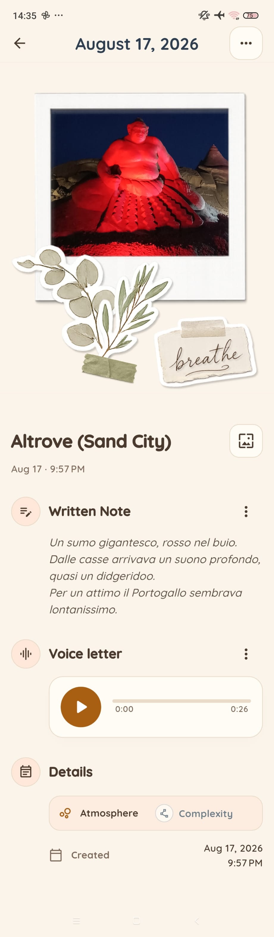 A NoFi diary page — Elsewhere (Sand City)